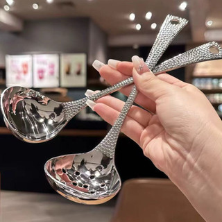 Muỗng Inox kim cương cao cấp Chubby Chef sáng bóng có cán cầm dài muỗng ăn súp đầu tròn tiện lợi sang trong decor