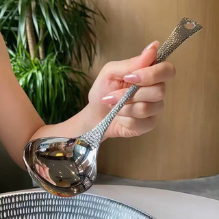 Muỗng Inox kim cương cao cấp Chubby Chef sáng bóng có cán cầm dài muỗng ăn súp đầu tròn tiện lợi sang trong decor