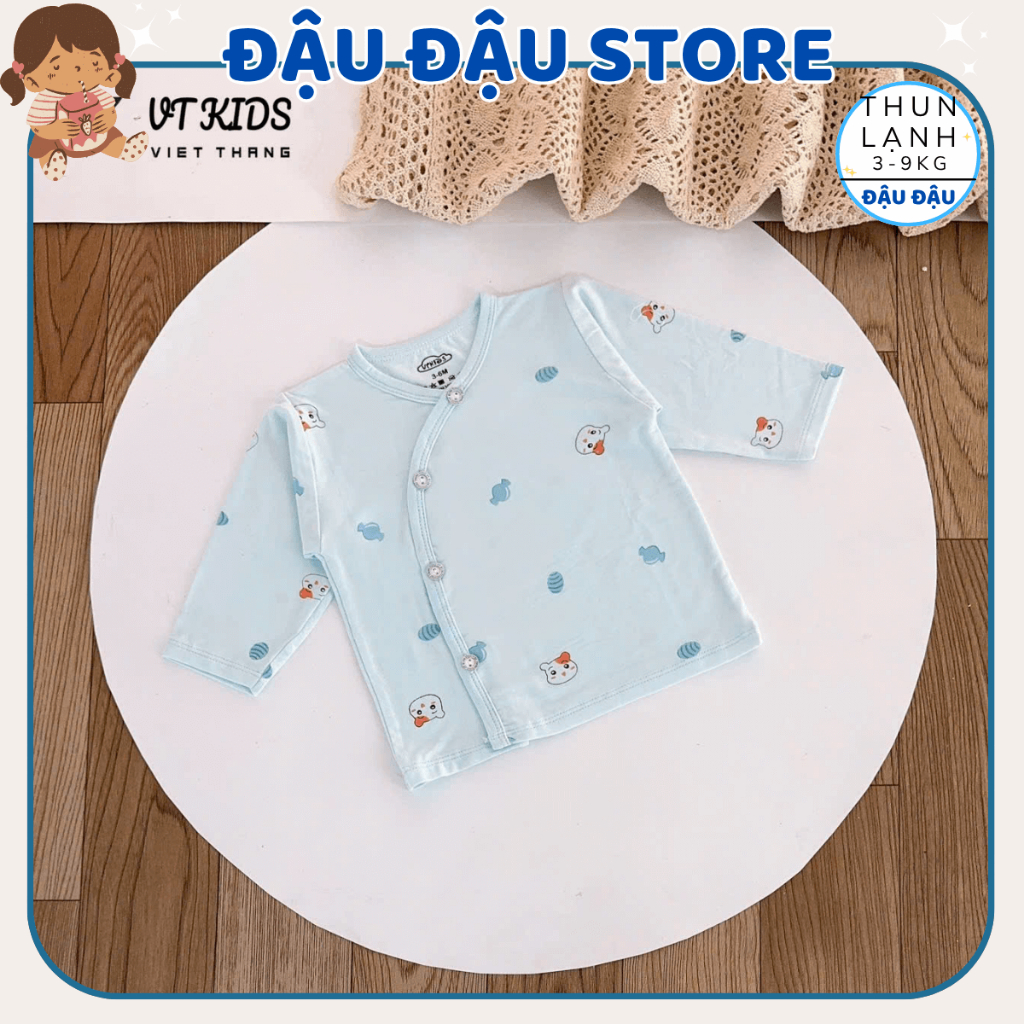 (Áo Dài Màu) Combo 3/5 Áo Dài Tay VT Sơ Sinh Thun Lạnh Vạt Chéo Phối Màu Cho Bé 0 - 9 Tháng  [AL07M] Đậu Đậu Store
