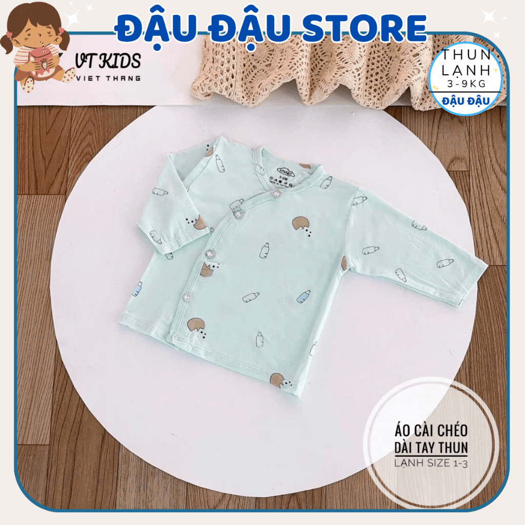 (Áo Dài Màu) Combo 3/5 Áo Dài Tay VT Sơ Sinh Thun Lạnh Vạt Chéo Phối Màu Cho Bé 0 - 9 Tháng  [AL07M] Đậu Đậu Store