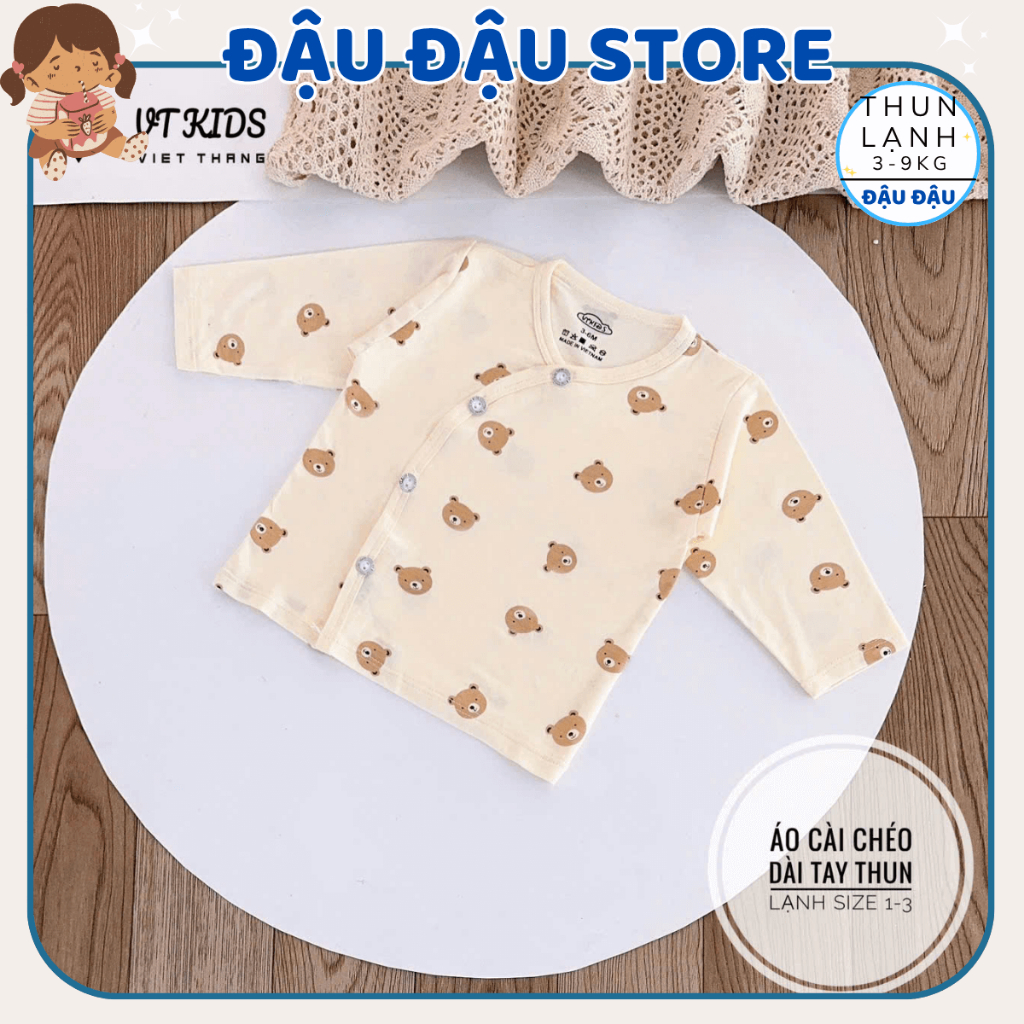 (Áo Dài Màu) Combo 3/5 Áo Dài Tay VT Sơ Sinh Thun Lạnh Vạt Chéo Phối Màu Cho Bé 0 - 9 Tháng  [AL07M] Đậu Đậu Store