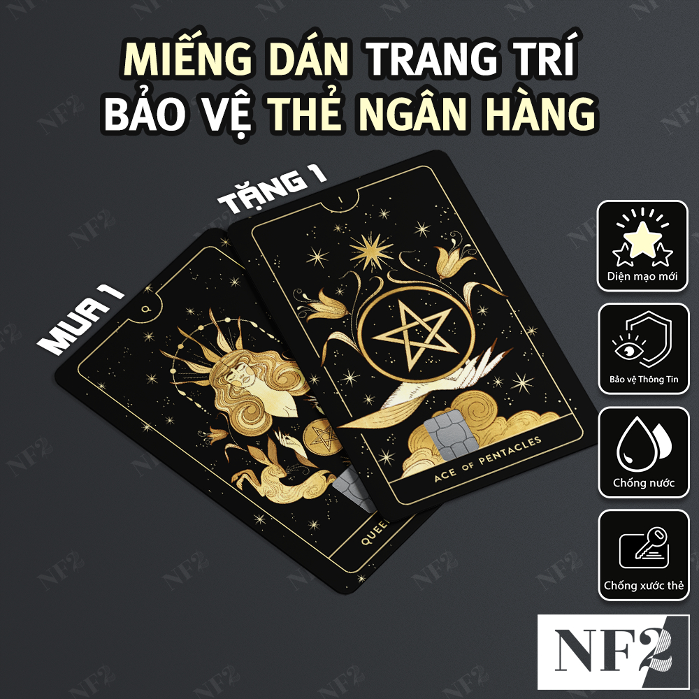 Miếng Dán Trang Trí TAROT PENTACLES (BỘ 2) - DecalThẻ ATM (Thẻ Chung Cư, Thẻ Xe, Debit, Credit) NF2