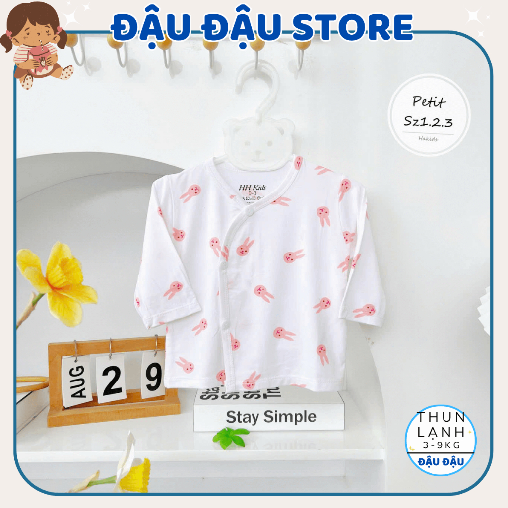 (Áo Dài Trắng) Set 3/5 Áo Dài Tay Vạt Chéo HH Nền Trắng In hoạ tiết cho bé sơ sinh 0-9 tháng [HH-AL07T] Đậu Đậu Store