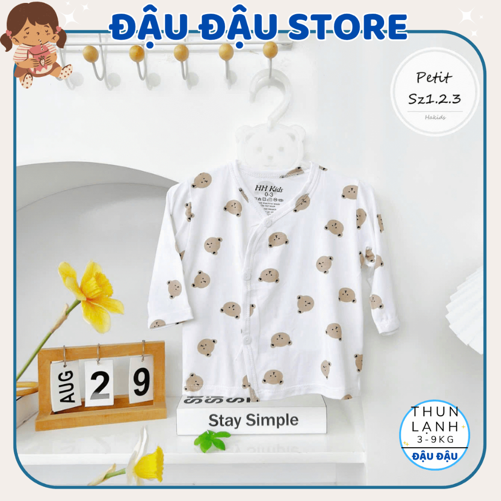 (Áo Dài Trắng) Set 3/5 Áo Dài Tay Vạt Chéo HH Nền Trắng In hoạ tiết cho bé sơ sinh 0-9 tháng [HH-AL07T] Đậu Đậu Store
