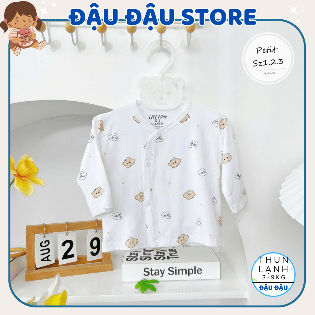 (Áo Dài Trắng) Set 3/5 Áo Dài Tay Vạt Chéo HH Nền Trắng In hoạ tiết cho bé sơ sinh 0-9 tháng [HH-AL07T] Đậu Đậu Store