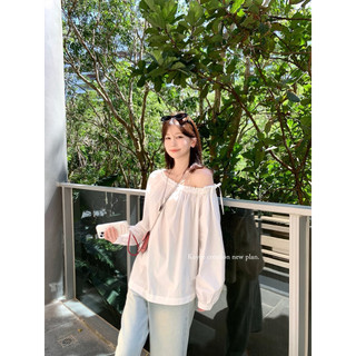 𝙇𝙔𝙉 𝙏𝙊𝙋 - Áo Linen Trễ Vai Buộc Nơ