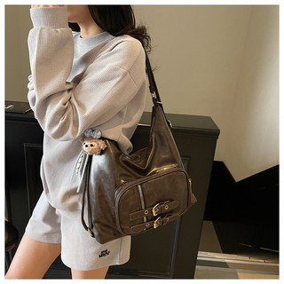 Túi xách nữ túi tote 2in1 đeo vai - đeo balo da Pu nhám phối ngăn trước kèm charm mickey TXN212