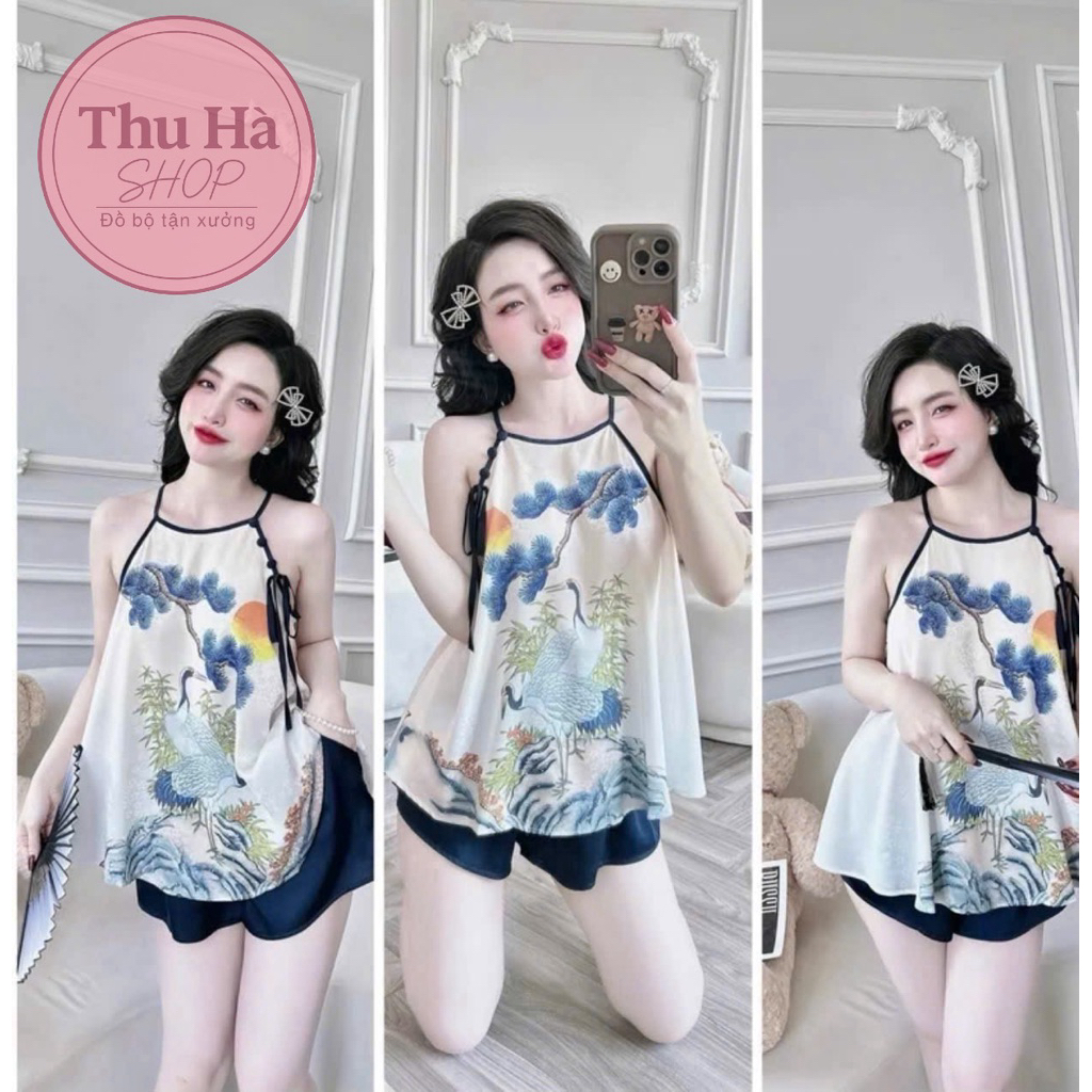 Bigsize 40-85kg Đồ bộ lụa cổ yếm in 5d nhiều hoạ tiết,chất vải phi lụa loại 1,
