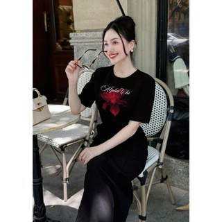 Set (Áo Thun Đen + Chân Váy Đuôi Cá) Áo Phông Nữ Chepol Unisex, Cổ Tròn, Tay ngắn, chất cotton co dãn 2 chiều CP_10079