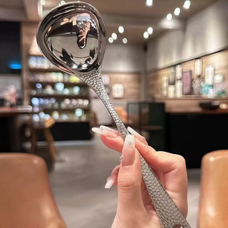 Muỗng Inox kim cương cao cấp Chubby Chef sáng bóng có cán cầm dài muỗng ăn súp đầu tròn tiện lợi sang trong decor