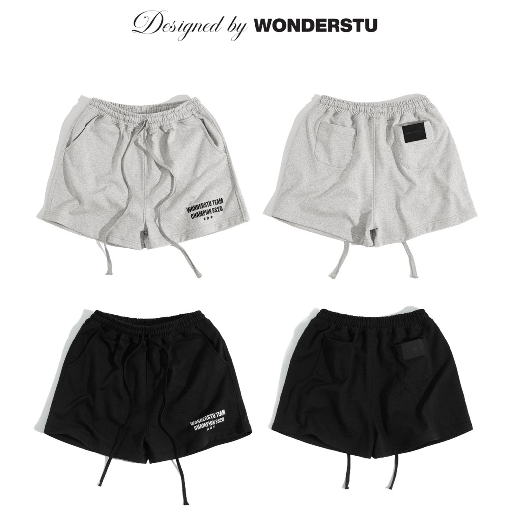(CÓ CẢ SET) QUẦN SHORT NỈ CUA 400GSM THÊU LOGO 2D "CHAMPION SS25" WONDERSTU - UNISEX