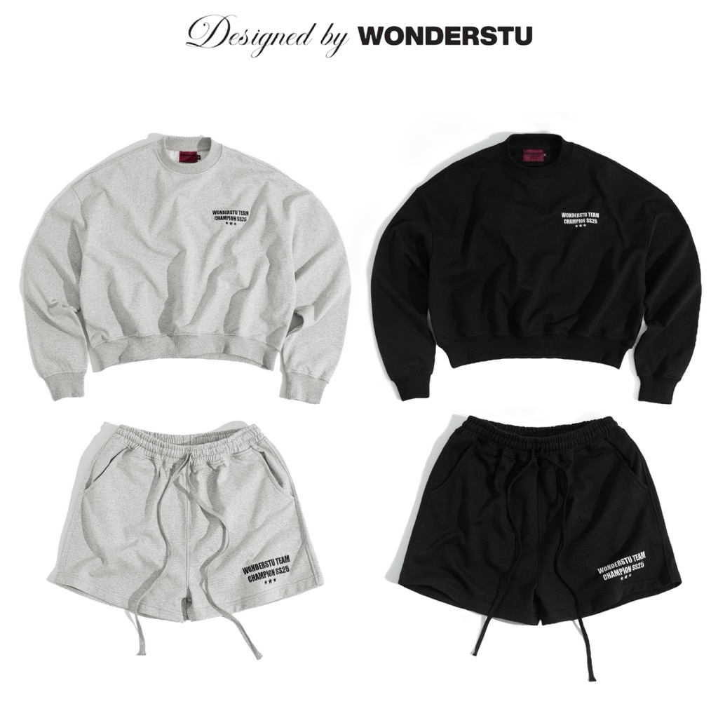 (CÓ TÁCH LẺ) SET NỈ CHÂN CUA SHORT & SWEATER "CHAMPION SS25" WONDERSTU - UNISEX [ Sẵn L-Xl]