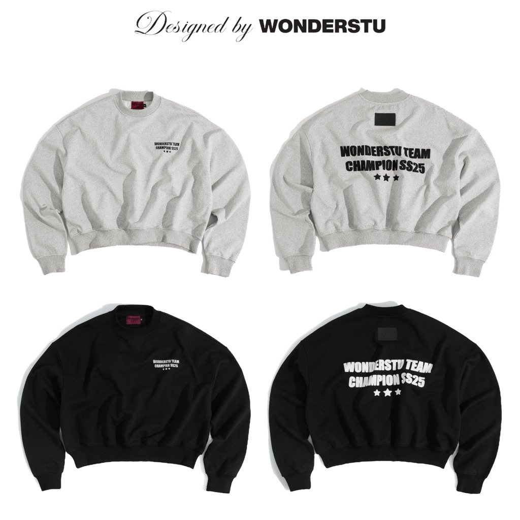 (CÓ CẢ SET) ÁO SWEATER BIG BOXY NỈ CUA 400GSM THÊU 2D & IN TRAME "CHAMPION SS25" WONDERSTU - UNISEX