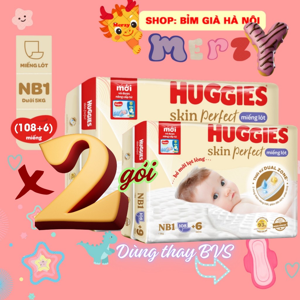 Combo gói) Miếng lót newborn Huggies 108+6 miếng siêu rẻ