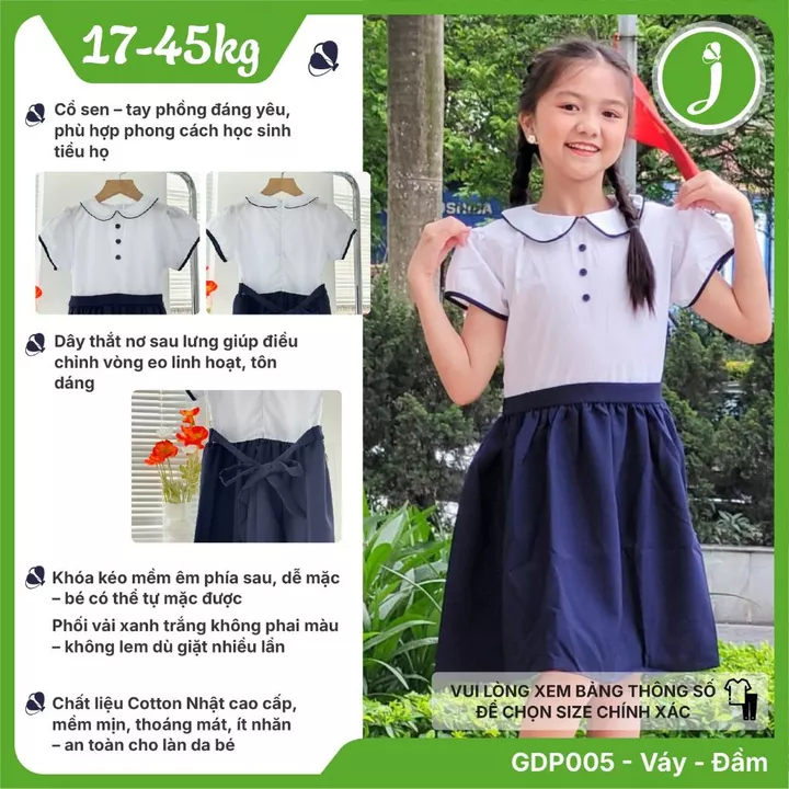 9 mẫu váy liền đi học dành cho học sinh cấp 1,2,3 thiết kế đẹp vải tốt, đầm học sinh Jadiny