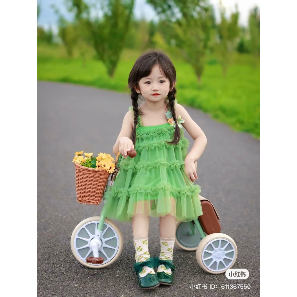 Váy tầng ba lớp cho bé gái 4-19kg màu xanh và màu hồng tím váy tròn côngchúa