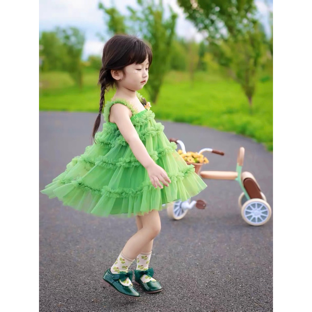 Váy tầng ba lớp cho bé gái 4-19kg màu xanh và màu hồng tím váy tròn côngchúa