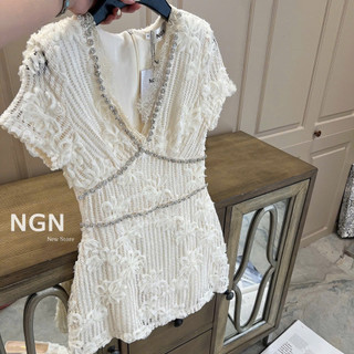 Váy Ren Hoa Viền Cổ Đá KAB [Sẵn Ship]