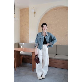 Áo khoác Jeans 247Store form unisex phối kẻ màu xanh nhạt Aokhoacbo8068