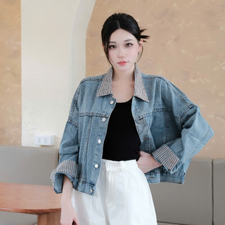 Áo khoác Jeans 247Store form unisex phối kẻ màu xanh nhạt Aokhoacbo8068