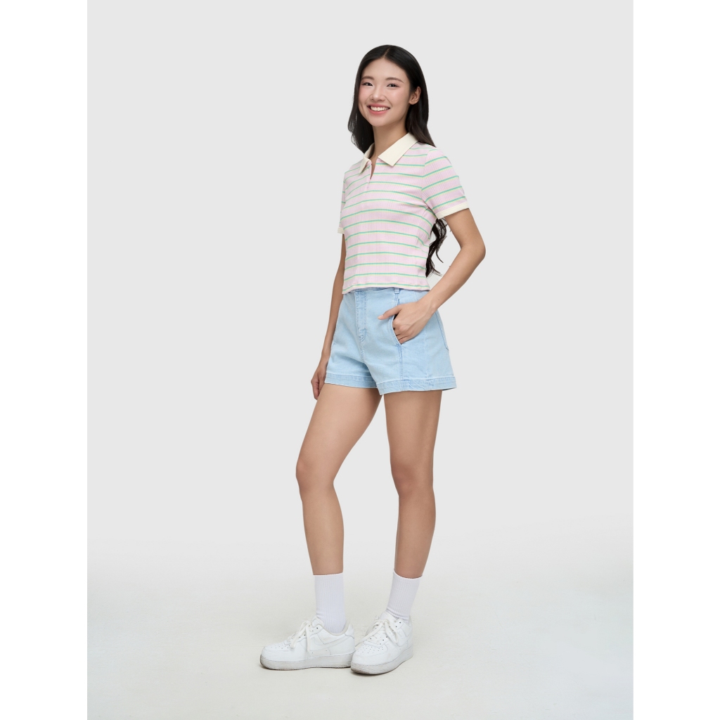 Áo polo nữ hoạ tiết kẻ CANIFA cộc tay cổ bẻ 6TP25S005