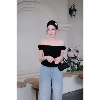 Áo Trễ Vai Nhún Ôm Body Dáng Crop Chất Gió Nhăn Co Giãn Aotrevai333