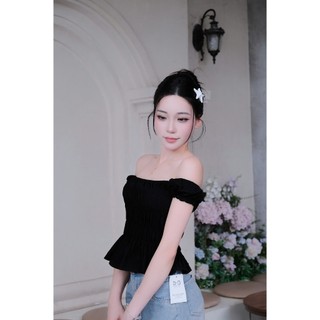 Áo Trễ Vai Nhún Ôm Body Dáng Crop Chất Gió Nhăn Co Giãn Aotrevai333