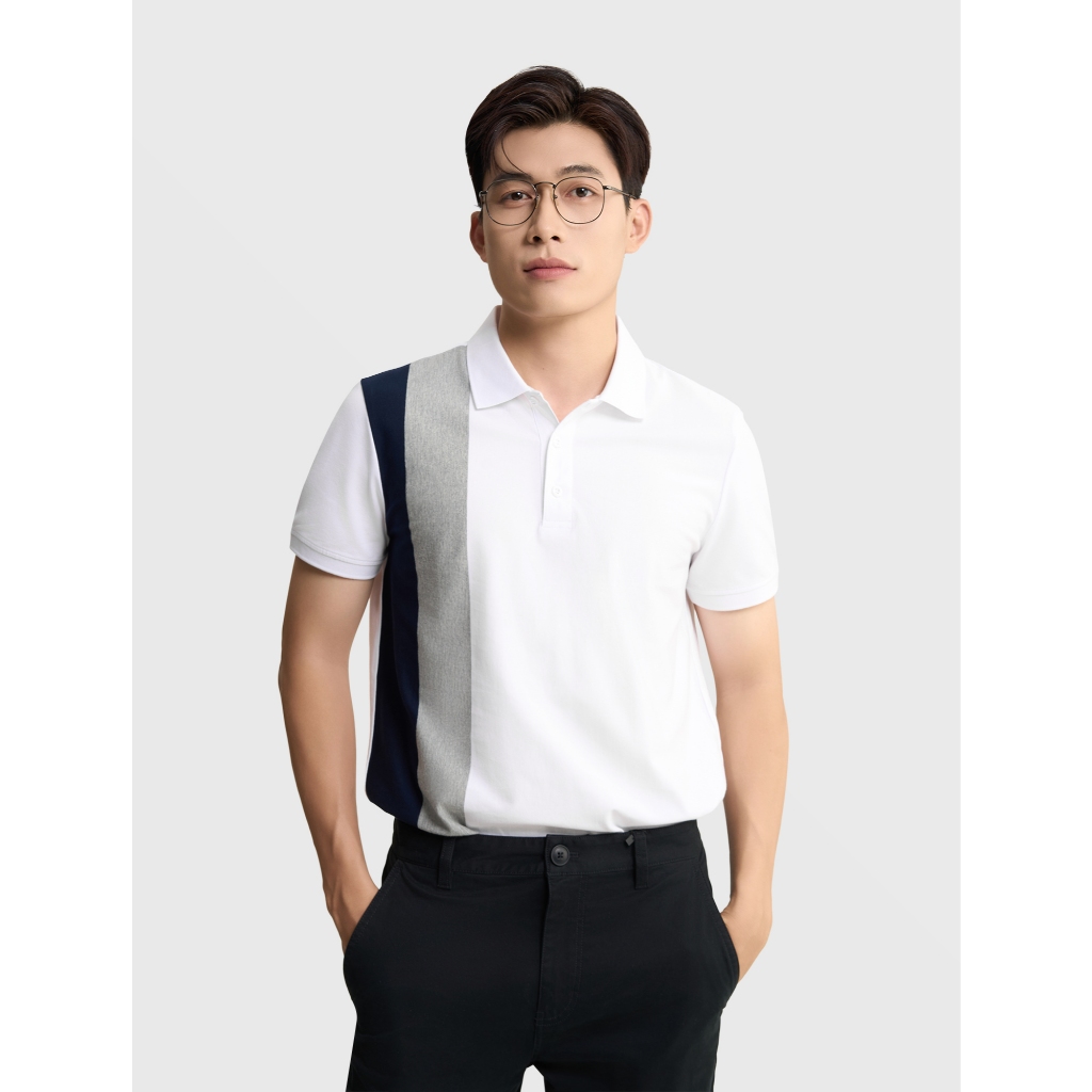 Áo polo nam CANIFA cộc tay cổ bẻ phối kẻ 8TP25S003
