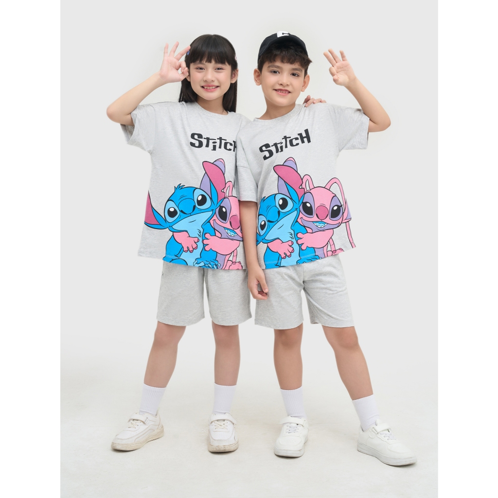 Bộ quần áo unisex trẻ emCANIFA cổ tròn cộc tay in hình Stitch 3ST25S002