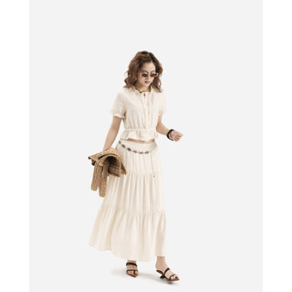 Váy Dài Xòe Nữ JP Fashion Linen Cao Cấp, Màu Trắng/Kem/Đen, Lưng Thun, Thoáng Mát 17011911