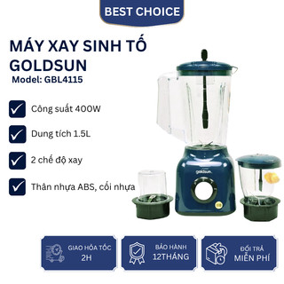 Máy xay sinh tố Goldsun GBL4115 công suất 400W có 3 cối nhựa kèm lưỡi dao inox 4 cánh