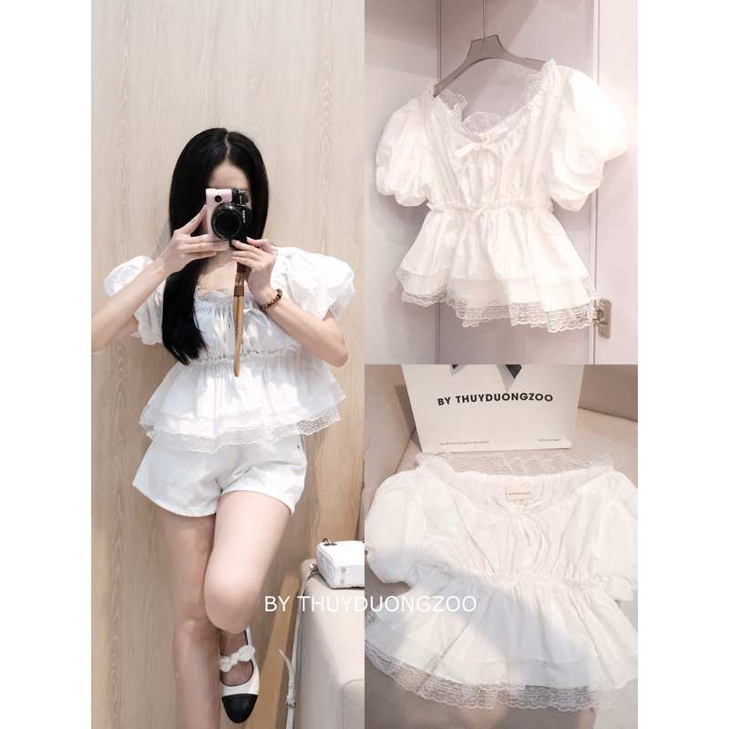 THUYDUONGZOO - ÁO TAY BỒNG BO EO ĐÍNH NƠ XINH