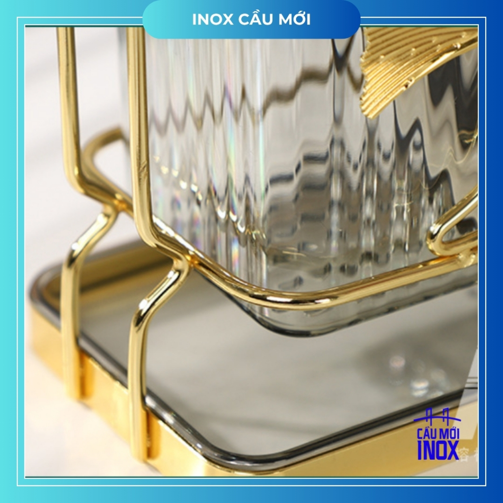 Bộ ống đựng muỗng đũa khung kim loại, có khay hứng nước phong cách Bắc Âu, nhựa acrylic cao cấp
