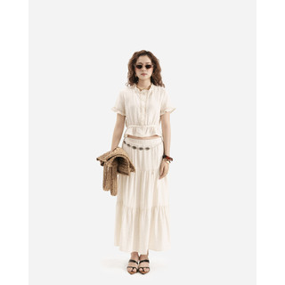 Váy Dài Xòe Nữ JP Fashion Linen Cao Cấp, Màu Trắng/Kem/Đen, Lưng Thun, Thoáng Mát 17011911