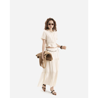 Váy Dài Xòe Nữ JP Fashion Linen Cao Cấp, Màu Trắng/Kem/Đen, Lưng Thun, Thoáng Mát 17011911