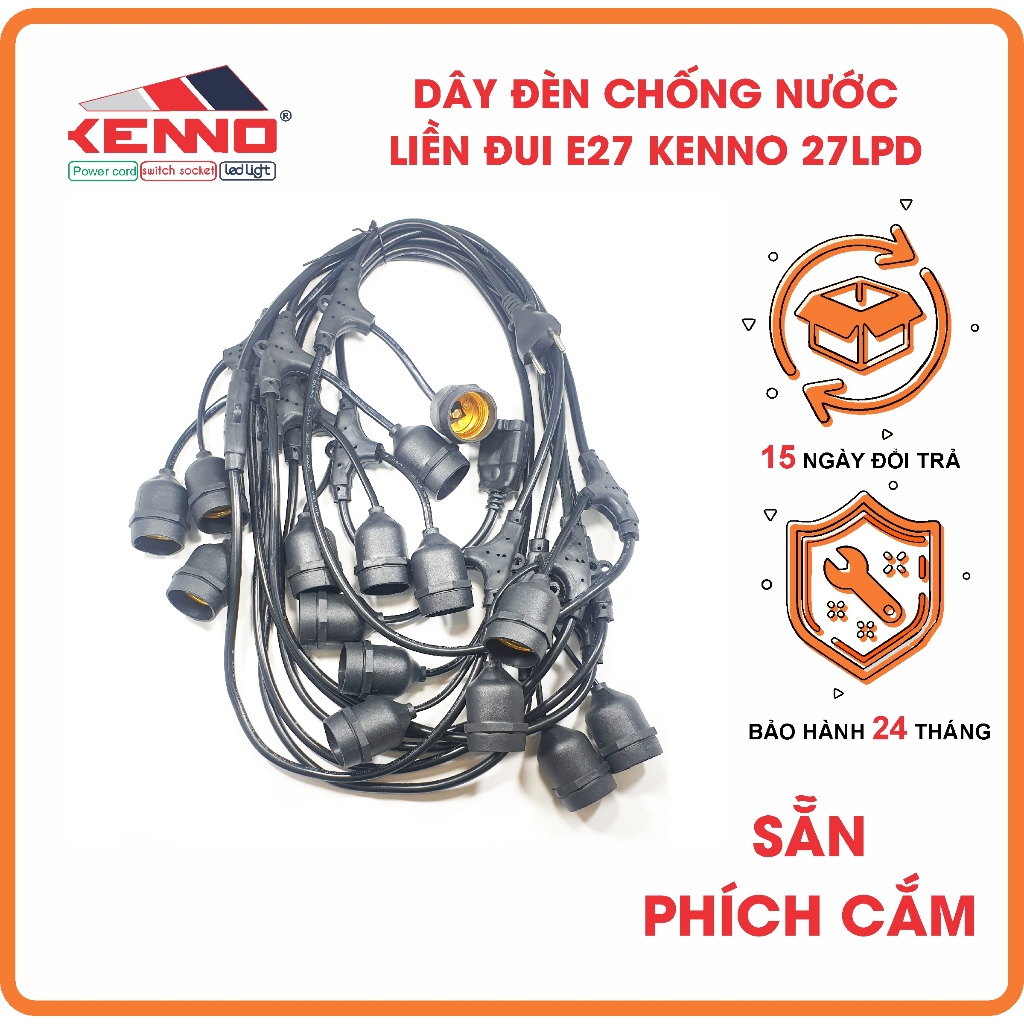 Dây đui đèn chống nước ngoài trời bộ 5m10- 7.5m15- 9.5m19 – Trang trí sân vườn chill, lõi đồng 100%