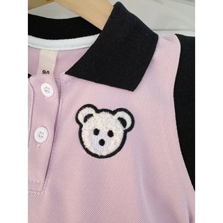 Váy polo bé gái 2-7 tuổi sát nách màu hồng ruốc viền cổ màu đen D1137