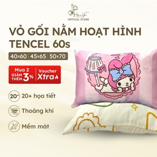 Vỏ áo gối nằm gối ôm Lụa TENCEL 50x70 37x100 hoạ tiết dễ thương cho bé Hân Võ, an toàn mát mịn
