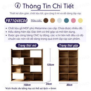 [Freeship Toàn Quốc] Kệ Sách Decor Đa Năng 4 Tầng Màu Walnut FIVO Mã FB71, Đóng Mở Linh Hoạt, Thay Đổi Kiểu Dáng