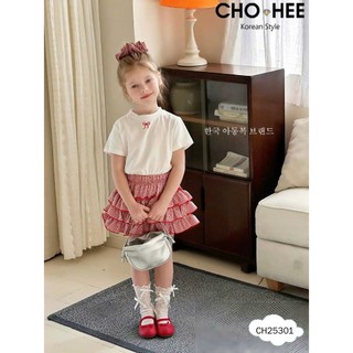 [B&G] Sét váy áo cotton kèm chân váy caro đen, đỏ cho bé gái từ 12-45kg(2-12 tuổi)