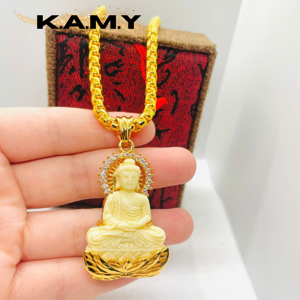 Mặt dây chuyền Phật ngồi đài sen mạ vàng sang trọng – phụ kiện phong cách thiền định K.A.M.Y
