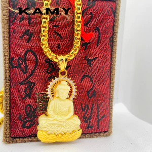 Mặt dây chuyền Phật ngồi đài sen mạ vàng sang trọng – phụ kiện phong cách thiền định K.A.M.Y