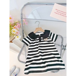 Váy polo bé gái 2-7 tuổi ngắn tay sọc trắng đen D1138