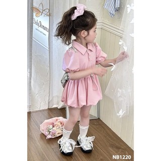[B&G] Đầm váy hồng cổ bẻ tay bồng chân váy xèo bồng bềnh cho bé gái từ 12-45kg