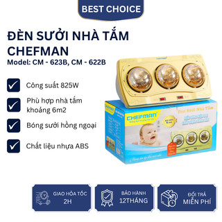 Đèn sưởi nhà tắm Chefman Công suất 825W tiết kiệm điện, Bóng hồng ngoại sưởi ấm nhanh, không khô da