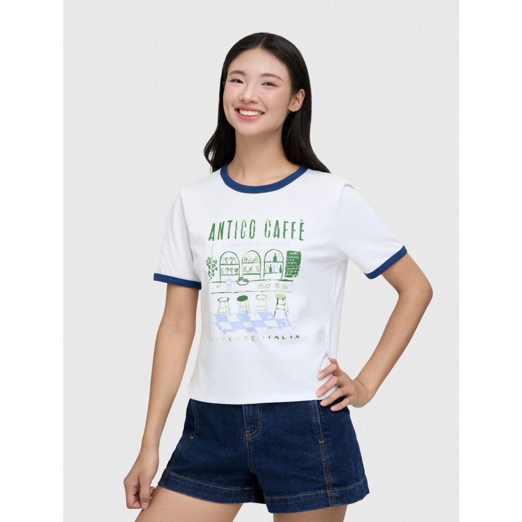 Áo phông nữ babytee CANIFA cổ tròn cộc tay có hình in 6TS25S003