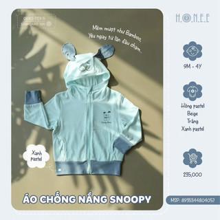 HRNEE - Áo chống nắng có mũ chất liệu petit in hoạ tiết snoopy,cappypada dành cho bé trai, bé gái từ 6 tháng đến 4 tuổi