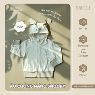 HRNEE - Áo chống nắng có mũ chất liệu petit in hoạ tiết snoopy,cappypada dành cho bé trai, bé gái từ 6 tháng đến 4 tuổi