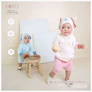 HRNEE - Áo chống nắng có mũ chất liệu petit in hoạ tiết snoopy,cappypada dành cho bé trai, bé gái từ 6 tháng đến 4 tuổi