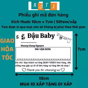 50 Tem ghi vận đơn có tên shop sẵn keo dán kích thước 10x7cm